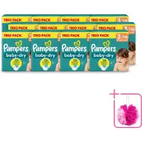 Pampers 12 x – Luiers – Baby-Dry Trio Pack Maat 3 (6-10 kg) – 156 Luiers - Bulkverpakking - Baby luiers - Douchemop - Droge luiers