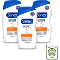 Sanex 3 x - Douchegel - Expert Skin Health Sensitive - Voor Gevoelige Huid - 400 ml - Wasstrips - Gevoelige Huid - Douchegel - Huidverzorging - Milde Reiniging - Hydratatie