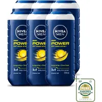 Nivea 6 x - Men - Douchegel - Power Refresh - 250 ml - Wasstrips - Douchegel Voor Mannen - 3-in-1 Douchegel - Douchegel Voor Gezicht En Haar - Verfrissende Geur - PH-huidneutraal