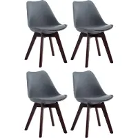 CLP Borneo Set van 4 eetkamerstoelen - Zonder armleuning - Hout frame - Kunstleer - grijs walnoot