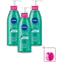 Nivea 3 x - Reinigingsgel - DERMA Huidzuiver - Voor onzuivere huid - Met Salicylzuur (AHA) & Niacinamide - Tegen Acne & Mee-eters - 150 ml - Bulkverpakking - Gezichtsreiniger - Douchemop - Acne huid