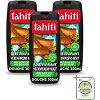 Tahiti 3 x - Douchegel - Verkwikkend Bio Hout - 100% Vegan - 300 ml - Wasstrips - Douchegel - Houtgeur - Verkwikkend - Huid Verzorgen - Huid Verzachten