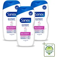 Sanex 3 x - Douchegel - Expert Skin Health Pro Hydrate - Verzorgt de Droge Huid - 400 ml - Grootverpakking - Vaatwasstrips - Droge Huid - Hydratatie - Douchegel - Huidverzorging - Glycerine
