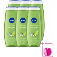Nivea 6 x - Douchegel - Citroengras & Olieverzorging - Glad & Verfrissend Huidgevoel - 500 ml - Bulkverpakking - Douchegel - Douchemop - Natuurlijke oliën