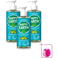 Happy Earth 3 x – Handzeep – 100% Natuurlijk Cedar Lime – 300 ml - Bulkverpakking - Natuurlijke handzeep - Douchemop - Vegan handzeep