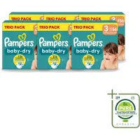 Pampers 6 x – Luiers – Baby-Dry Trio Pack Maat 3 (6-10 kg) – 156 Luiers - Grootverpakking - Vaatwasstrips - Baby Luiers - Droge Luiers - Anti-lek Luiers - Baby Droogheid - Nachtluier