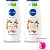 Nivea 2 x - Douchegel - Winter Moment Shea Butter - 250 ml - Bulkverpakking - Douchegel winter - Douchemop - Sheaboter douchegel