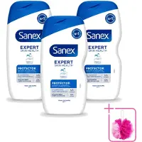 Sanex 3 x - Deskundige Huidgezondheid - Douchecrème - Beschermend - Alle Huidtypes - 400 ml - Bulkverpakking - Huidbeschermende douchecrème - Douchemop - Huidversterkende douchecrème