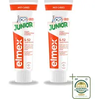Elmex 2 x - Tandpasta - Junior - (5-12 jaar) - Tooth Strengthening- 75 ml - Wasstrips - Tandpasta Voor Kinderen - Gaatjesbescherming - Aminfluoride - Tandglazuur Versterken - Kindertandpasta