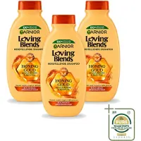 Garnier 3 x - Loving Blends - Shampoo - Honing Goud - Beschadigd & Breekbaar Haar - 300 ml - Wasstrips - Beschadigd Haar - Breekbaar Haar - Honing Shampoo - Haar Herstellen - Haar Beschermen