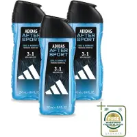 Adidas 3 x – Douche & Shampoo – Men After Sport – 250 ml - Wasstrips - Douchegel En Shampoo - Sport Na Sport - Verkoelend Effect - Menthol - Zweet Verwijderen