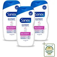 Sanex 3 x - Douchegel - Expert Skin Health Pro Hydrate - Verzorgt de Droge Huid - 400 ml - Wasstrips - Droge Huid - Hydratatie - Glycerine - Inuline - Huidverzorging