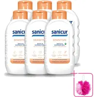 Sanicur 6 x – Bad & Douchegel – Sensitive – 300 ml - Bulkverpakking - Gevoelige huid - Douchemop - Bad en douchegel
