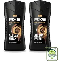 Axe 2 x - 3-in-1 Douchegel - Dark Temptation - Dark Chocolate - 12hrs Long Lasting Scent - 250 ml - Grootverpakking - Vaatwasstrips - Douchegel - Geur - Lichaam - Gezicht - Haar