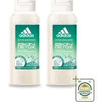 Adidas 2 x – Douchegel – Active Skin & Mind Skin Detox – 250 ml - Wasstrips - Douchegel - Huidverzorging - Detox - Exfoliatie - Reiniging