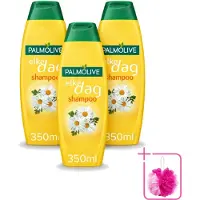 Palmolive 3 x - Shampoo - Elke Dag - Kamille-Extract - Voor Normaal Haar - 350 ml - Bulkverpakking - Shampoo elke dag - Douchemop - Kamille-extract