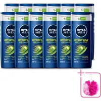 Nivea 12 x - Men - Energy Douchegel - Langdurig Fris Gevoel - 250 ml - Bulkverpakking - Douchegel voor mannen - Douchemop - Energieboost