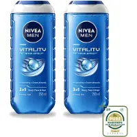 Nivea 2 x Men – Douchegel – Vitality 3-in-1 – 250 ml - Wasstrips - Douchegel - Mannelijk - Frisheid - Oceaanmineralen - 3-in-1