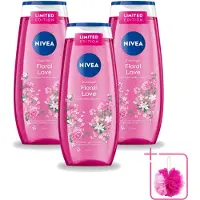 Nivea 3 x – Douchegel – Floral Love – 250 ml - Bulkverpakking - Douchegel - Douchemop - Bloemige geur