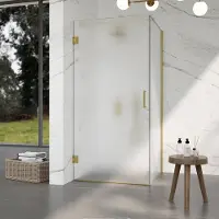 FortiFura Galeria Douchecabine - 80x80x200cm - scharnieren - deurgreep - vlak - gesatineerd veiligheidsglas - PVD - geborsteld messing (goud) SW1122552/SW1122564/SW797910/SW797925