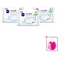 Nivea 3 x - Reinigingsdoekjes - 3-in-1 Micellaire Doekjes - Verwijdert Waterbestendige Make-up - 25 Doekjes - Bulkverpakking - Reinigingsdoekjes - Douchemop - Huidverzorging