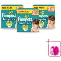Pampers 3 x – Luiers – Baby-Dry Trio Pack Maat 3 (6-10 kg) – 156 Luiers - Bulkverpakking - Baby luiers - Douchemop - Droge luiers