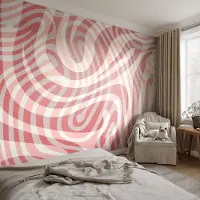 Coloray Vliesbehang - Rood Snellijm Behang - 152x104 cm - Golvende Lijnen Fotobehang Vlies - Hal behang Abstractie - Muurschildering - Woonkamer behang