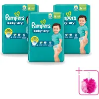 Pampers 3 x – Luiers – Baby Dry Maat 6 – 22 Luiers - Bulkverpakking - Baby luier - Douchemop - Droge luier