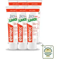 Elmex 6 x - Tandpasta - Junior - (5-12 jaar) - Tooth Strengthening- 75 ml - Wasstrips - Tandpasta Voor Kinderen - Gaatjesbescherming - Aminfluoride - Tandglazuur Versterken - Kindertandpasta