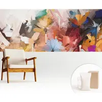 Wallfluent Fotobehang - Beige Vliesbehang - 250x104 cm - Abstracte Bloemen Muurschildering - Slaapkamer behang Deel - Fotobehang Vlies - Gang behang
