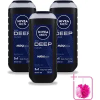 Nivea 3 x Men – Douchegel – Deep Clean – 250 ml - Bulkverpakking - Douchegel - Douchemop - Diepe reiniging