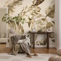 Coloray Vliesbehang - Beige Snellijm Behang - 250x250 cm - Exotische Flora Fotobehang Vlies - Hal behang Bloemen En Planten - Muurschildering - Woonkamer behang