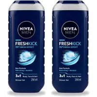 Nivea 2 x Men – Douchegel – Fresh Kick – 250 ml - Voordeelverpakking - 2 stuks