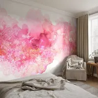 Coloray Vliesbehang - Roze Snellijm Behang - 152x104 cm - Bloemenpatroon Fotobehang Vlies - Hal behang Bloemen En Planten - Muurschildering - Hal behang