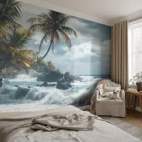 Coloray Vliesbehang - Blauw Snellijm Behang - 250x104 cm - Exotisch Strand Muurschildering - Slaapkamer behang Landschappen - Fotobehang Vlies - Gang behang