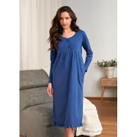 Doctor Nap Katoenen Nachthemd Dames Borstvoeding Zwangerschap Indigo Blue TCB.7318 XXL / 44