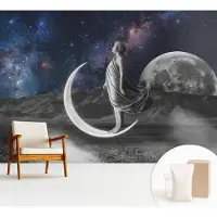 Wallfluent Fotobehang - Zwart-Wit Vliesbehang - 312x219 cm - Nachtdromen Fotobehang Vlies - Hal behang Kosmos - Muurschildering - Woonkamer behang