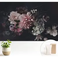 Wallfluent Fotobehang - Zwart Vliesbehang - 104x70 cm - Bloemarrangement Muurschildering - Gang behang Bloemen En Planten - Fotobehang Vlies - Gang behang