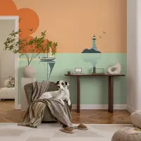 Coloray Vliesbehang - Oranje Snellijm Behang - 416x254 cm - Zeegenot Muurschildering - Slaapkamer behang Landschappen - Fotobehang Vlies - Slaapkamer behang