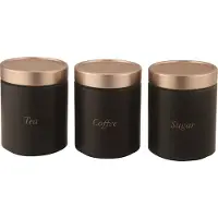 ROYAL SWISS Royal Swissvoorraadpotten set 3-delig – Voorraadbussen met Deksel Koffie,Thee & Suiker Bewaarpotten – Zwart/Roségoud – Ø11 x 13,5 cm
