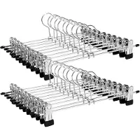 Excellent Metalen broekenhanger, 28.5 cm kleerhanger, anti slip, voor broeken, rokken en sokken, rokkenhanger met clips, set van 20, goede belastbaarheid, verchroomd, zwart en zilver