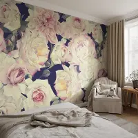 Coloray Vliesbehang - Wit Snellijm Behang - 416x254 cm - Bloemenboeket Fotobehang Vlies - Hal behang Bloemen En Planten - Muurschildering - Hal behang