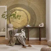 Coloray Vliesbehang - Beige Snellijm Behang - 250x104 cm - Stralende Lijnen Muurschildering - Gang behang Abstractie - Fotobehang Vlies - Slaapkamer behang