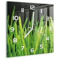Tulup Wandklok - Gras Wandklok Glas Met Motief - 30x30 cm - Groente Decoratieve Glazen Klok - Witte handen - Vierkante Klok - Gekleurde Glazen Klok - Glazen Klok Met Print