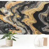 Wallfluent Fotobehang - Zwart Vliesbehang - 152x104 cm - Caleidoscoop Van Lijnen Fotobehang Vlies - Hal behang Abstractie - Muurschildering - Woonkamer behang