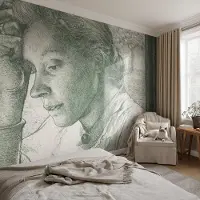 Coloray Vliesbehang - Grijs Snellijm Behang - 250x250 cm - Reflecterende Vrouw Fotobehang Vlies - Hal behang Mensen - Muurschildering - Woonkamer behang