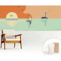 Wallfluent Fotobehang - Oranje Vliesbehang - 250x104 cm - Zeegenot Muurschildering - Slaapkamer behang Landschappen - Fotobehang Vlies - Slaapkamer behang