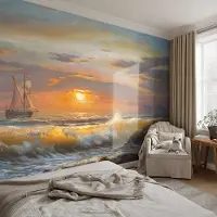 Coloray Vliesbehang - Blauw Snellijm Behang - 250x250 cm - Zeepanorama Fotobehang Vlies - Woonkamer behang Landschappen - Muurschildering - Hal behang