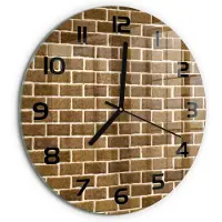Tulup Wandklok - Bakstenen muur Decoratieve Glazen Klok - fi30 cm - Bruin Glazen Wandklok Design - Zwarte handen - Ronde Klok - Glazen Klok Met Print - Wandklok Glas Met Motief