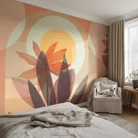 Coloray Vliesbehang - Oranje Snellijm Behang - 250x104 cm - Bloemabstractie Muurschildering - Slaapkamer behang Deel - Fotobehang Vlies - Gang behang